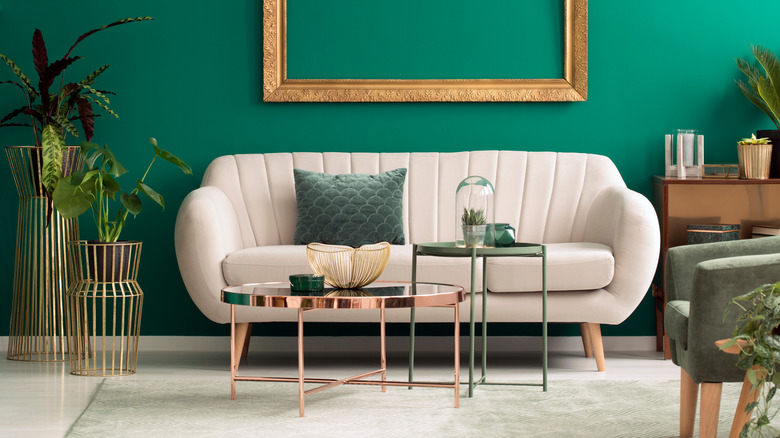 mid century green living room