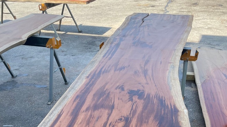 Tigerwood countertop in parking lot