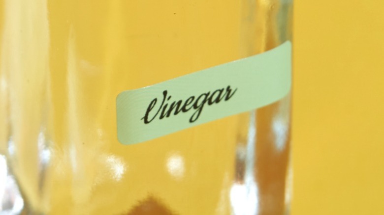 Vinegar label on glass bottle