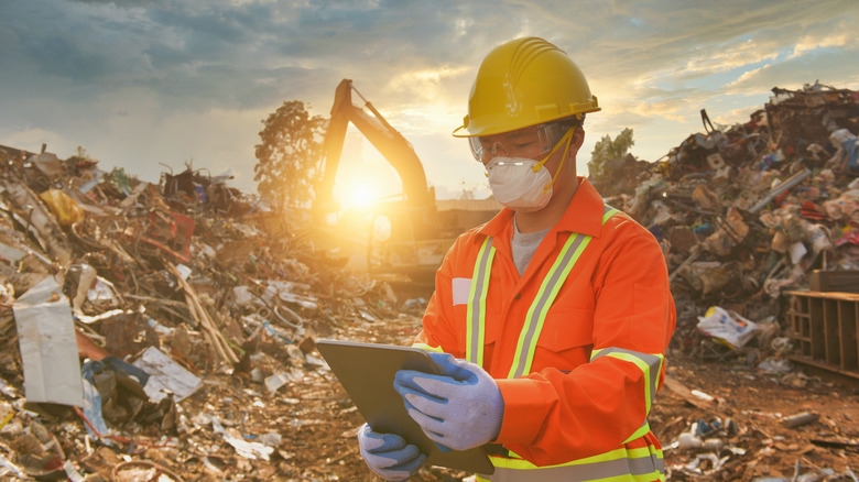 Person at hazardous waste center