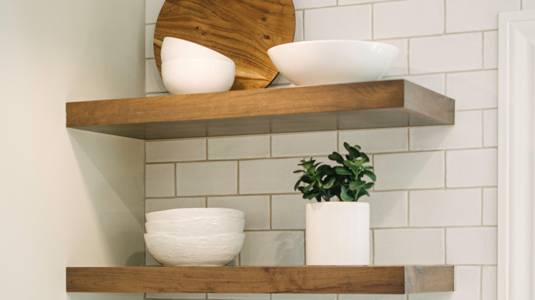 two floating kitchen shelves