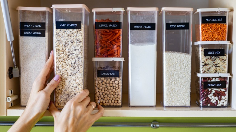 Organized pantry with labeled containers