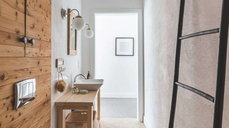 bathroom with console table 