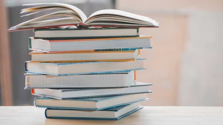 Assorted books in a pile