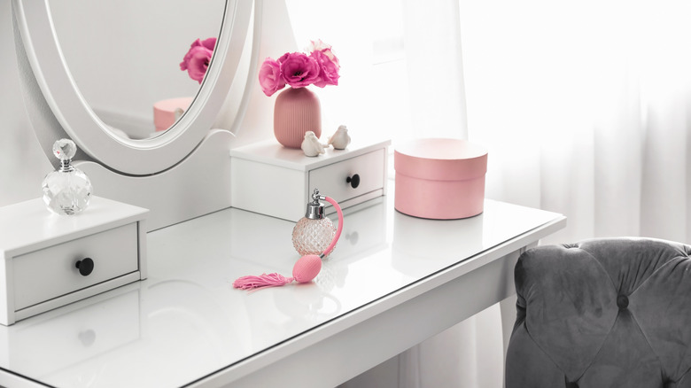 White and pink vanity