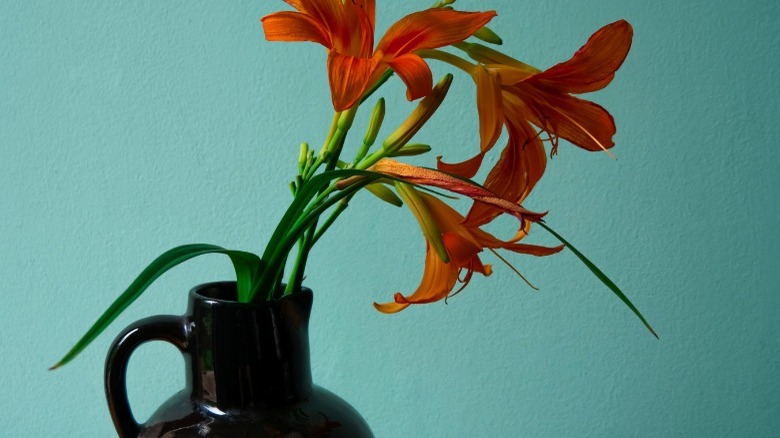 red Tiger lilies in vase