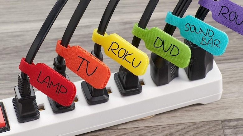 cables with colorful labels 