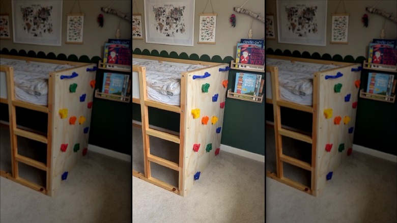 Rock climbing wall on bed