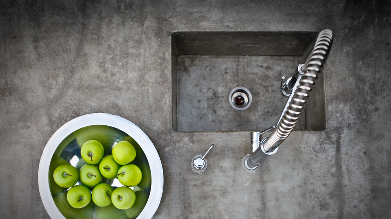 Concrete counter with sink