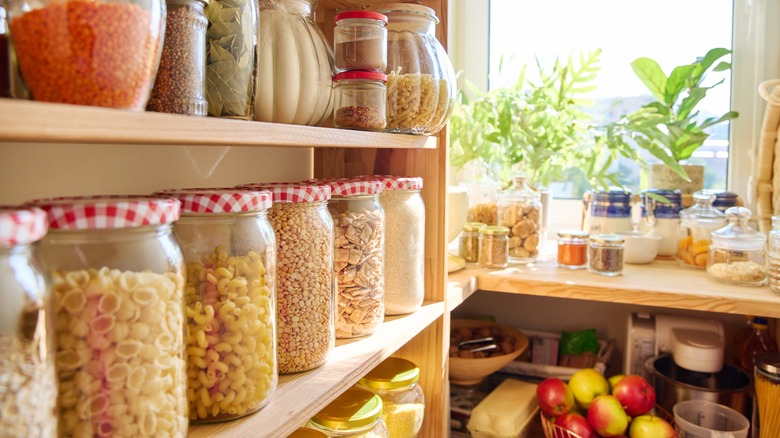 pantry with recycled large jars