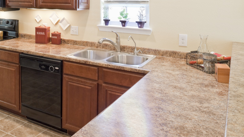 A laminate kitchen counter