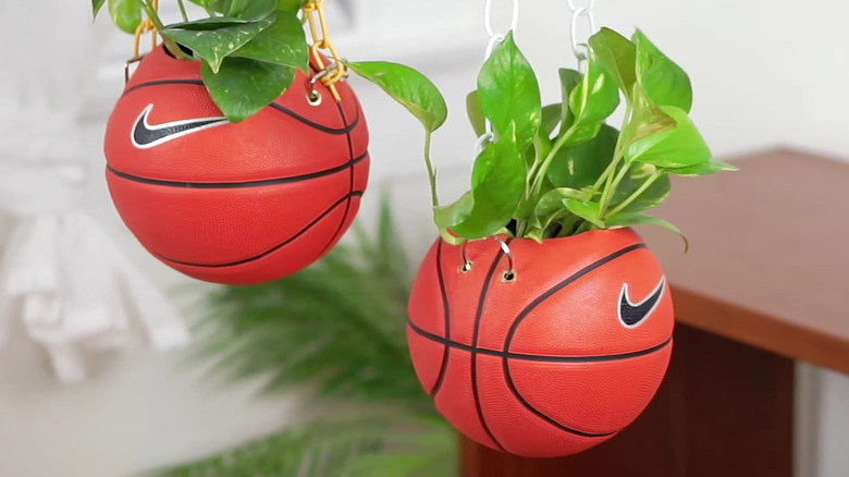 orange basketball hanging planters 