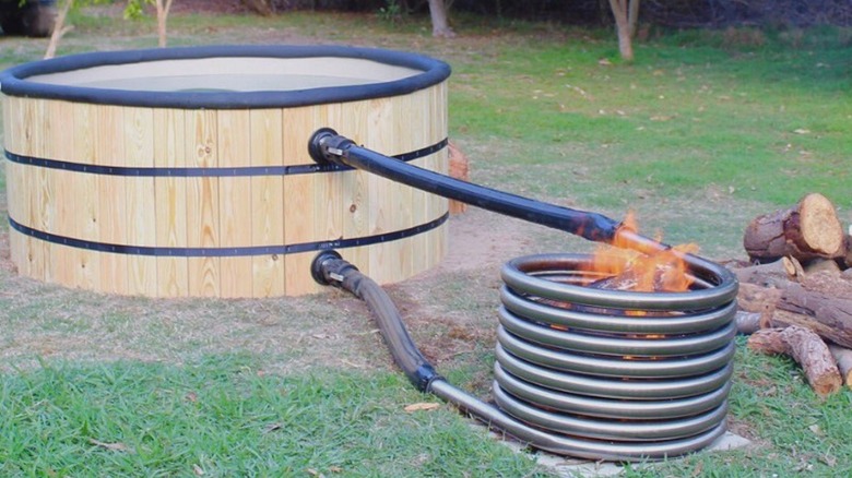 Wood fire hot tub system