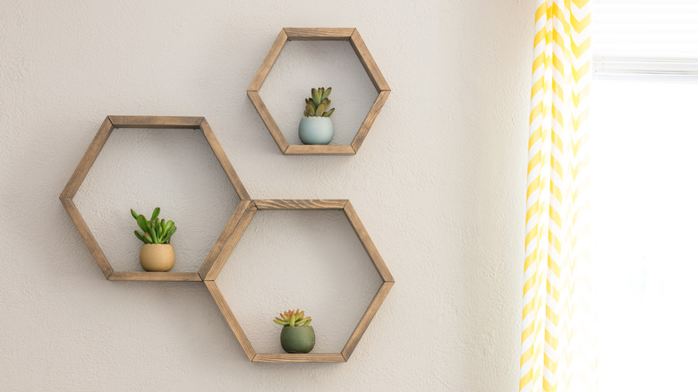 narrow hexagonal shelves