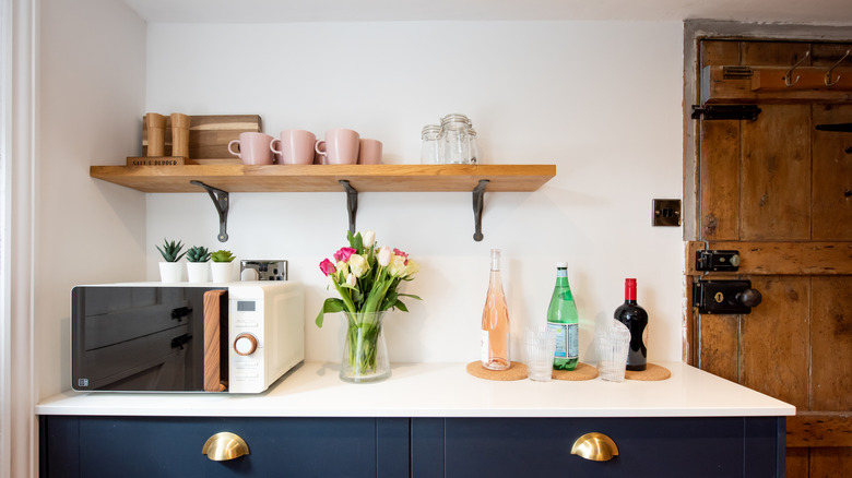 scrap wood shelf in kitchen