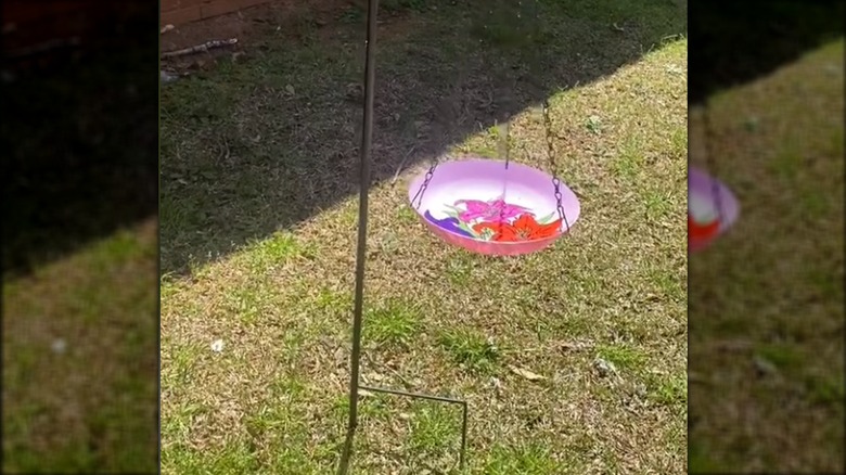 floral bird bath