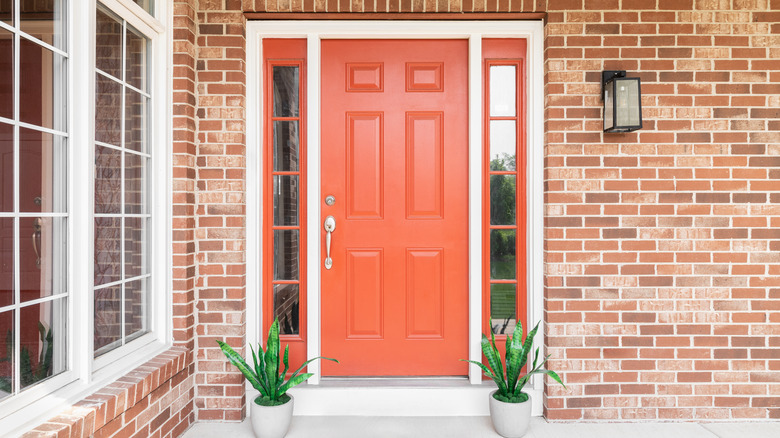 A red front door