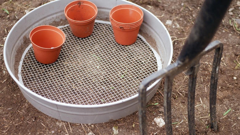 garden sieve and garden fork