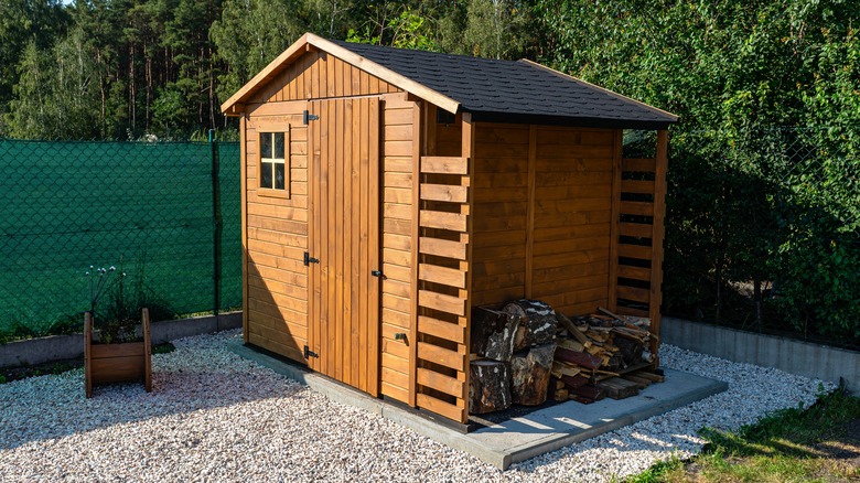 wooden shed in yard