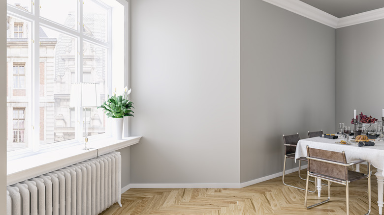 angled wall in dining room