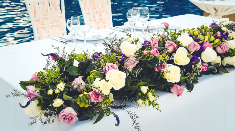 floral arrangement on outdoor table