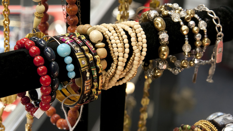 Bracelets on jewelry display