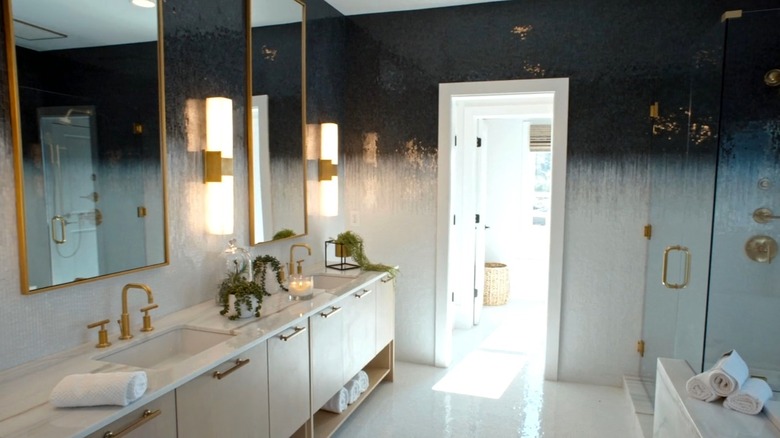 Bathroom with blue ombré wall tiles from HGTV's Rock the Block