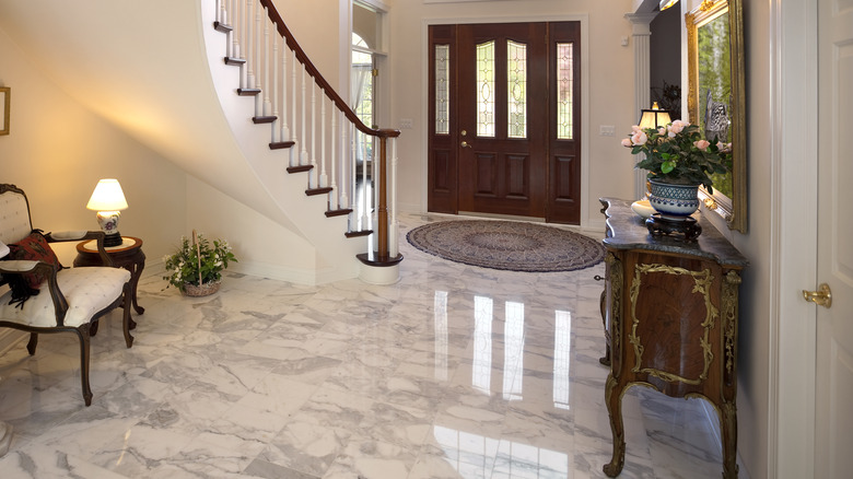 Shiny floor tile in entryway