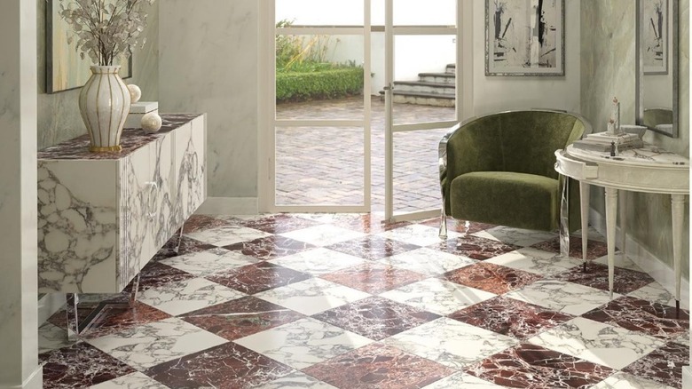 Marble checkerboard tile is shown in a dark shade.