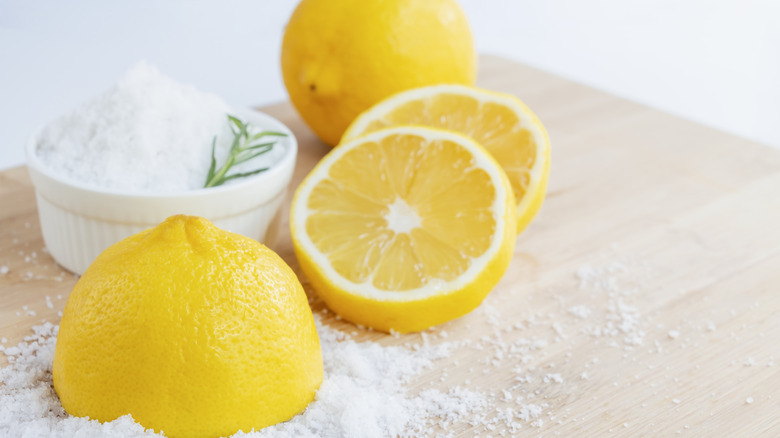 Lemons and salt on a table