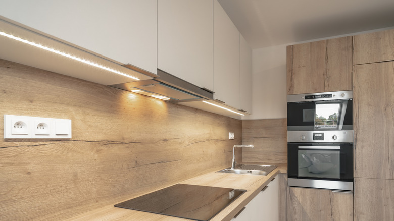 LED strip lights installed under kitchen cabinets