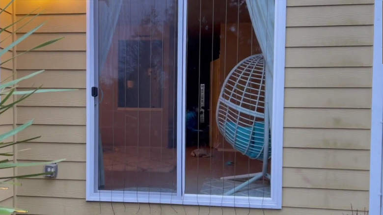 Zen curtains by a sliding glass door