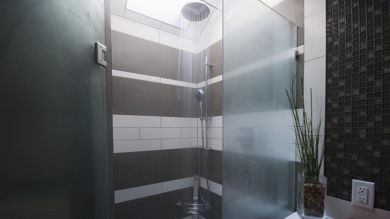 A steamy shower in a bathroom