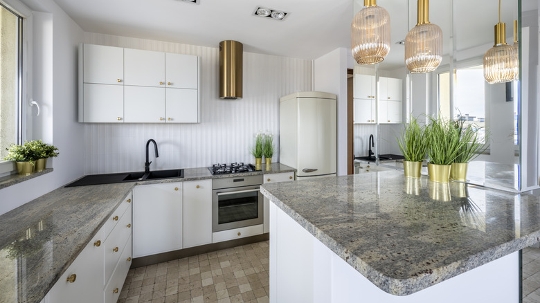 Modern kitchen with gray countertops