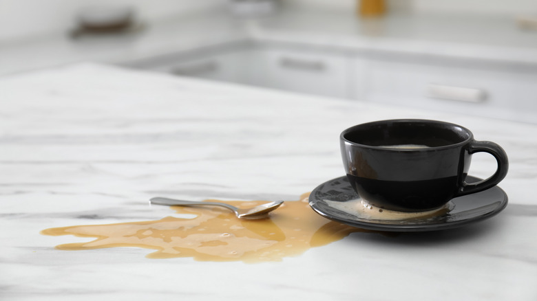 coffee spilled on countertop