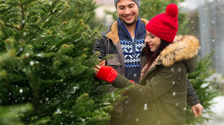 couple with christmas tree