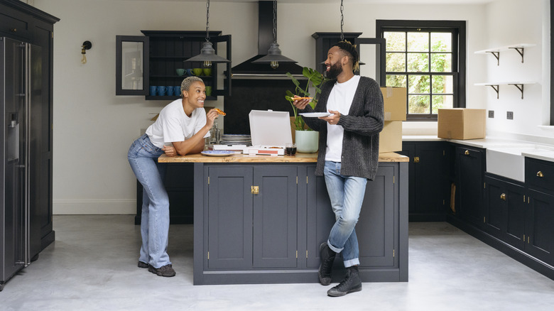 Wood island with stone countertops