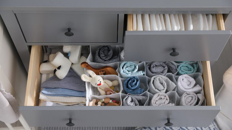 open dresser drawers with socks