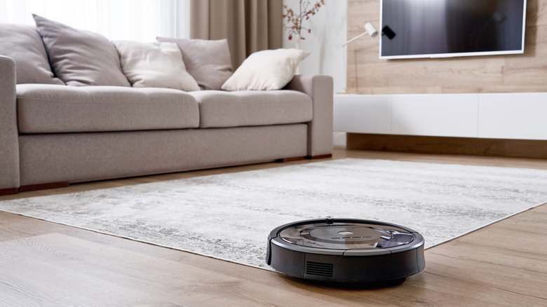 Robotic vacuum in clean living room