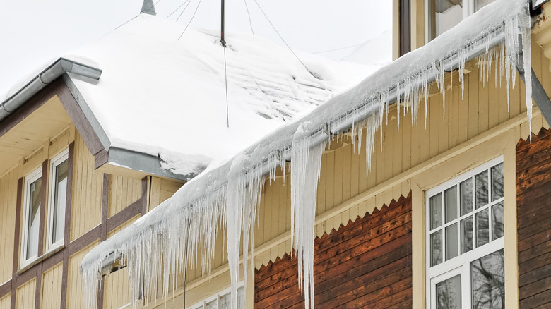 Ice and icicles on gutters