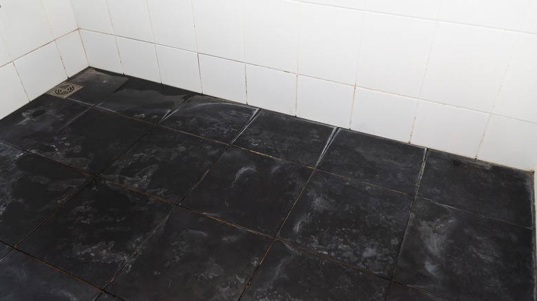 Hard water stained tiles