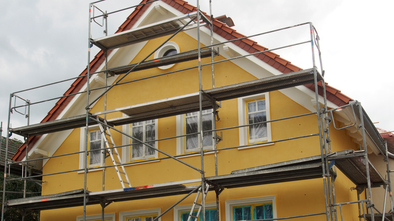 Exterior of house with scaffolding