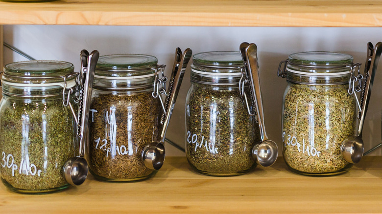 jars of dried herbs