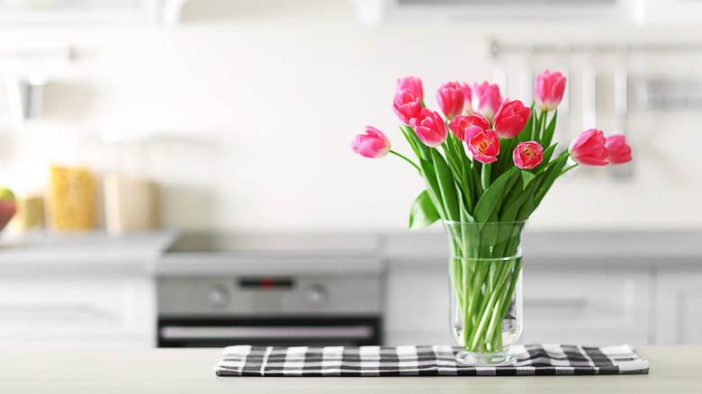 pretty tulips in vase kitchen