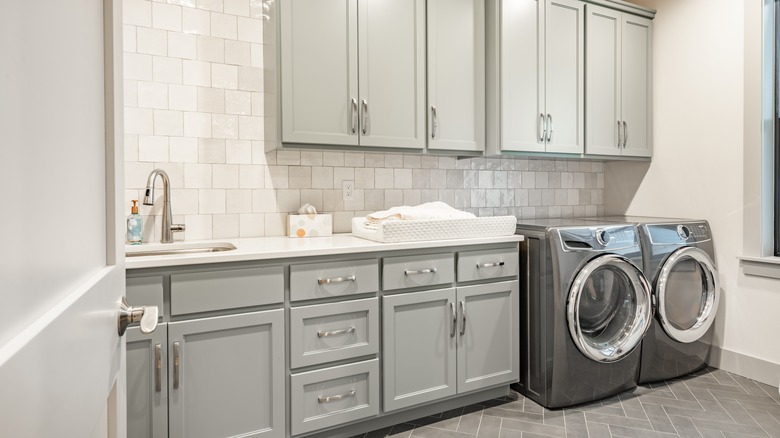 Laundry room gray cabinets