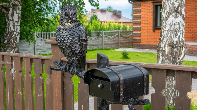 Faux owl on mailbox