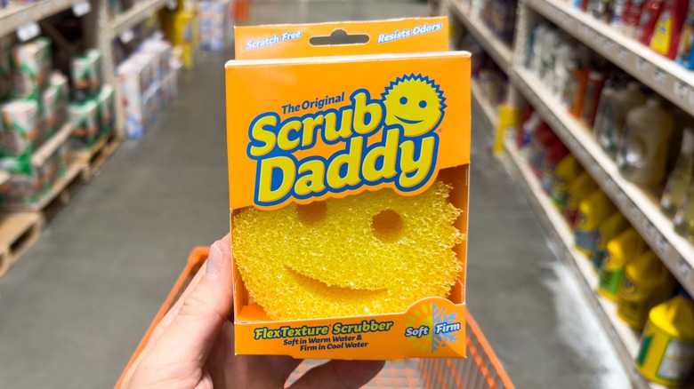 Hand carrying a new Scrub Daddy at store