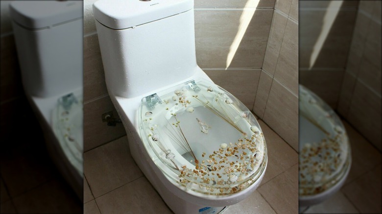 toilet with resin seashell seat and lid