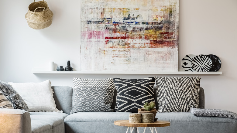 bohemian living room with painting