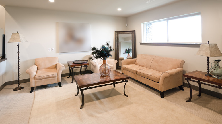 nice basement room with mirror